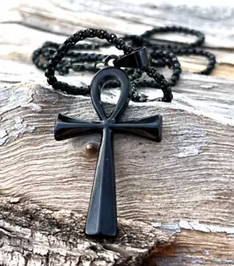 Collar Cruz The Ankh Unisex Adulto Negro Gótico Acero Inoxidable Collar Dije - Imagen 1 de 5