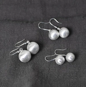 Orecchini I05 sfera spazzolata argento sterling 925 misura a scelta - Foto 1 di 8