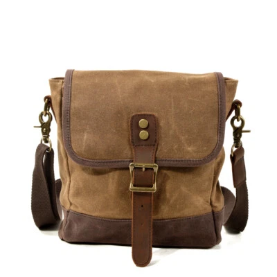 Retro Mini Waxed Canvas Crossbody Bag Waterproof Men's Shoulder Bags for Travel - Image 1 of 4