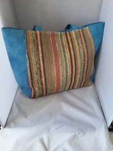 Damen Handtasche Strandtasche Shopper Badetasche Sommer Freibad Bast Blau - Bild 1 von 1