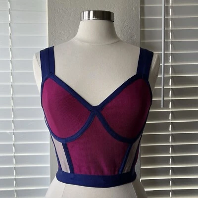 Wow Couture Púrpura Vendaje Convertible Tejido Top Talla S Cremallera Trasera Rosa Azul I Foto 1 de 4