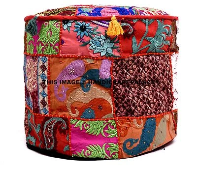 Red Pouf Ottoman Cover Indian pouffe pouffes Foot Stool Moroccan Floor Ottoman - Image 1 of 3