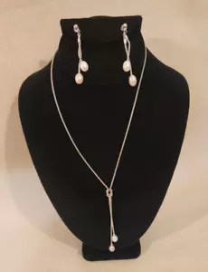Necklace Silver 925 Pearls and Matching Earrings - Picture 1 of 17
