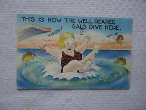 Comic Postcard This is How the Well Reared Gals Dive Here Swimsuit Beach - Picture 1 of 2