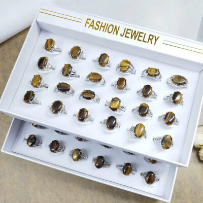 100件装批发混批时尚珠宝女式天然石材组合戒指 — 第 1/4 张图片