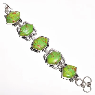Brazalete de cadena de plata 925 con piedras preciosas turquesa cobre verde natural para niñas Foto 1 de 3