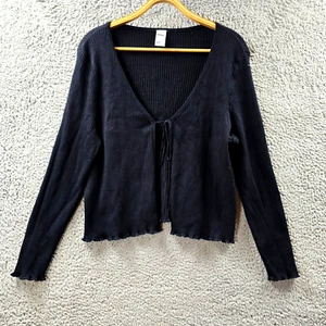Anko Womens Crop Cardigan Size 20 Black Rib Knit Long Sleeve V-Neck - Picture 1 of 14