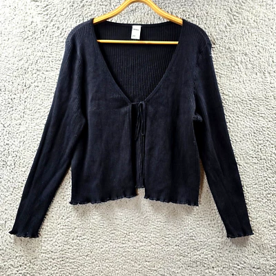 Anko Womens Crop Cardigan Size 20 Black Rib Knit Long Sleeve V-Neck - Image 1 of 4