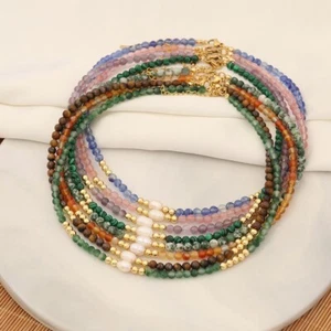 Collar de piedra natural de 4 mm con cuentas de perlas de agua dulce joyería original  - Imagen 1 de 18