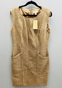Michael Kors Sequin Tweed Boucle Gold Sleeveless Shift Dress Size 12 NWT $195 - Picture 1 of 9