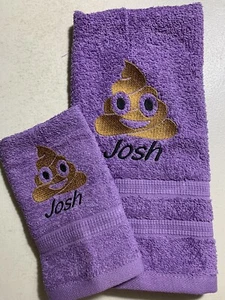 POOP, POO EMOJI Hand Towel and Washer Embroidered Set - Gift - Baby - Carer. - Picture 1 of 4