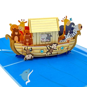 Pop Up Greeting Card Cartoon Animals Boat Adventure Journey Card, Kid Card, Than - Picture 1 of 7