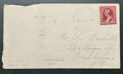 1892 LAFAYETTE CALIF. CALIFORNIA COVER FANCY CANCEL DOUBLE RINGED, BACKSTAMPED - Image 1 of 3