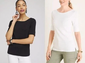 Chico's Pima Cotton Bateau-Neck Tee SIZES: 3 (16/18-XL), 4 (20/22-XXL) NWT - Picture 1 of 16