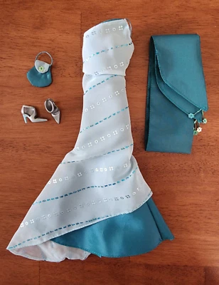 BARBIE DOLL - TEAL TAFFETA GOWN; SHAWL; SHOES & PURSE - '1 MODERN CIRCLE MELODY' — 第 1/4 张图片