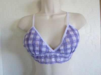 Bralette acolchado de encaje Hanky Panky Signature, grande, a cuadros/multi, nuevo sin etiquetas Foto 1 de 4