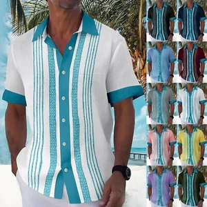 Men's Hawaiian Shirt, Short Sleeve Button Down Vintage Bowling Beach Shirts @ - Picture 1 of 42