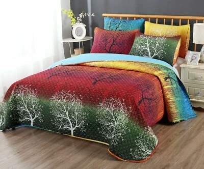 Rainbow Tree Bedspread/Coverlet/Quilt Set:1 Quilt + 2 Pillow Shams or Shams Only - Image 1 of 2