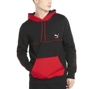 PUMA Clsx Piped Pullover Hoodie Mens Black Casual Athletic Outerwear 531705-01 - Picture 1 of 4