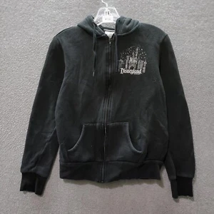Disney Parks Boys Sweater Small Black Hoodie Pockets Full Zip Long Sleeve - Picture 1 of 8