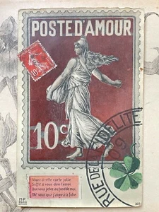 Carte Postale ancienne fantaisie Poste d'amour 10c timbre - Imagen 1 de 1
