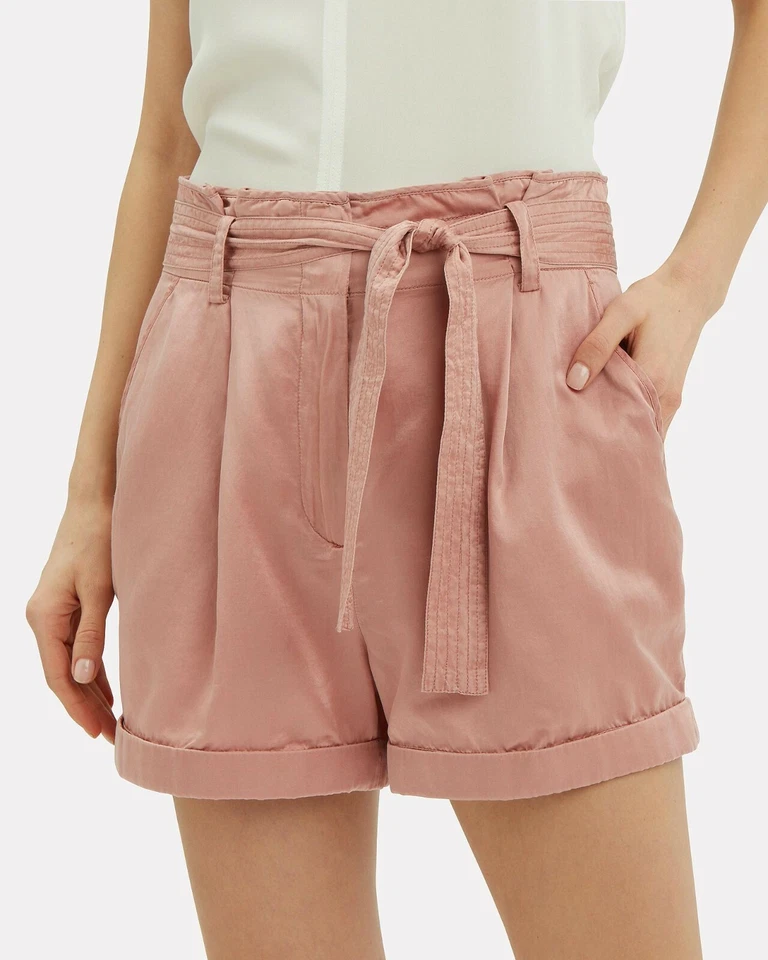 NUEVO A.L.C US L Merrick Dusty Rose Bolsa de Papel Mezcla de Seda Pantalones Cortos Cintura Alta Foto 1 de 4