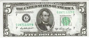 1950-A $5 CHICAGO, ILLINOIS FEDERAL RESERVE NOTE - GEM CRISP UNCIRCULATED - Picture 1 of 2