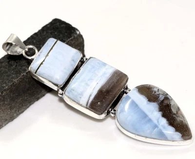 Colgante étnico Owhyee enchapado en plata 925 ópalo azul joyería tamaño 3,1" GW Foto 1 de 3
