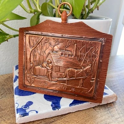 Signed A Nadeau Copper Embossed on Wood Wall Hangings QUEBEC covered Bridge - Image 1 of 4