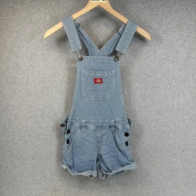 Dickies Shortalls Kids Girls Size XS Blue White Striped Adjustable Straps Pocket - Image 1 of 4