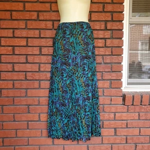 Ruby Rd Maxi Skirt Sz 12 NWT Teal Blue Green Crinkle Pleated Accordion Boho - Picture 1 of 9
