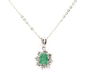 Anhänger Weißgold 585 14K Smaragd 5,5x7mm 8 Diamanten - Bild 1 von 5