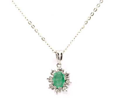 Anhänger Weißgold 585 14K Smaragd 5,5x7mm 8 Diamanten - Bild 1 von 4