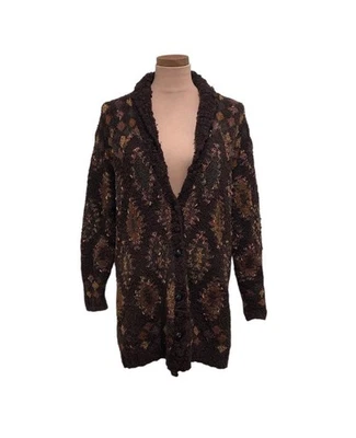 Peruvian Connection Long Cardigan Sweater Size Small Brown Tribal Knit Wool - Image 1 of 4