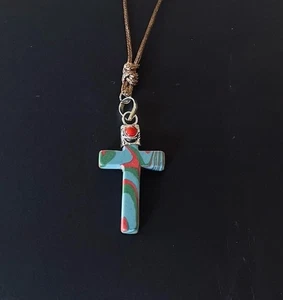 Jasper Handcrafted Gemstone Cross Amulet Necklace-Sterling Silver Plated- New - Bild 1 von 3
