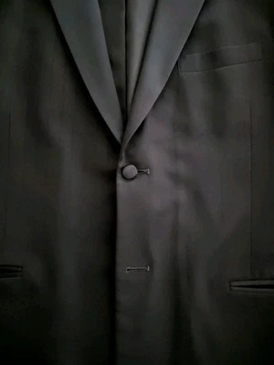 Men's Perry Ellis Black Tuxedo 44L Jacket & Adjustable 36"-38" Pants  - Image 1 of 4