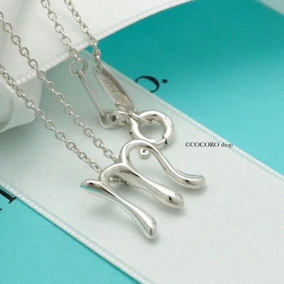 Authentic Tiffany & Co. Initial Letter "M" Necklace Pendant 16" Silver w/Pouch - Image 1 of 4