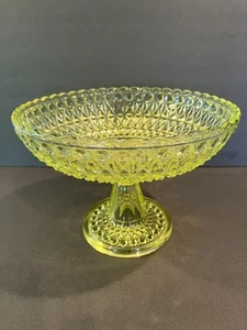 EAPG Central Glass Co. Pressed Diamond Vaseline Glass Compote c. 1885 Exquisite! - Picture 1 of 2