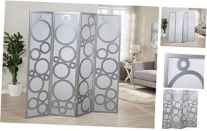 Arvada 4-Panel Wood Room Divider with Circle Pattern Silver - Picture 1 of 5