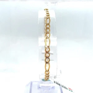 Bracciale Figaro cavo oro bicolore 14 kt 7" 1,75 g 3,5 mm - Foto 1 di 3