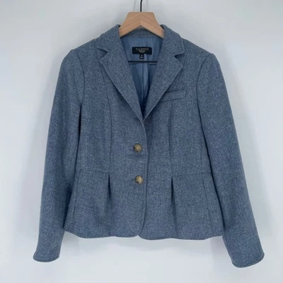 Женский блейзер Talbots Petite Blue Tweed Wool Blazer 6P Crop Flare деловой повседневный - Изображение 1 из 4