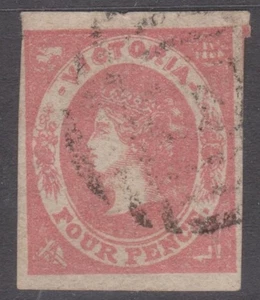 VICTORIA: 1857 Wmk Star, imperf 4d dull red Emblems SG #43 used, four margins - Picture 1 of 3