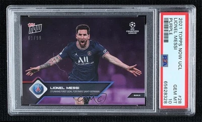 2021-22 Topps Now UCL Purple /99 Lionel Messi #028 PSA 10 GEM MT - Image 1 of 2