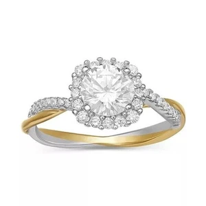 Anillo Dos Tonos 18K Vermeil Halo Circonita cúbica Talla 6 | Joyería Elegante Cóctel Plata Esterlina - Imagen 1 de 21