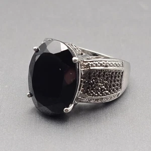 STS Sterling Silver Black Spinel Cathedral Ring Size 8 Ornate Filigree 10g - Picture 1 of 16
