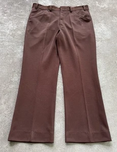 VTG 70s Men’s Brown Polyester Flared Bootcut Pants 34x29 Scovill Zip 9.5” Leg - Picture 1 of 19