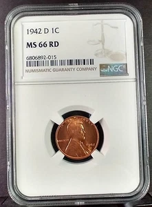 1942-D Lincoln Cent, NGC MS-66RRD (A336) - Picture 1 of 2