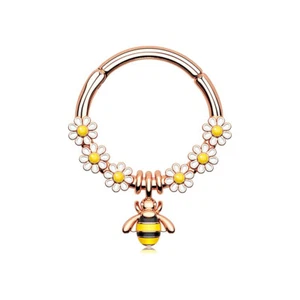 1- 16 Gauge Bumble Bee White Daisy Septum Nose Ear Lip Ring Helix Tragus C323 - Picture 1 of 20