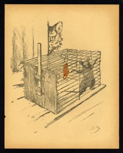LE PIEGE A SOURIS ET LE CHAT Tirage lithographie estampe image de 1923 - Picture 1 of 2