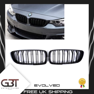FRONT KIDNEY GRILLE FOR BMW 4 SERIES F32 F33 F36 F80 F82 2014+ GLOSS BLACK GRILL - Image 1 of 4